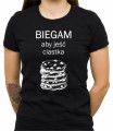 Czarna damska koszulka biegam aby jeść ciastka