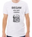 Biała męska koszulka biegam aby jeść ciastka
