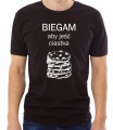 Czarna męska koszulka biegam aby jeść ciastka