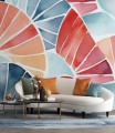 Graficzna fototapeta, której wzór tworzy piękną kompozycję. Elementy w postaci wachlarzy porządkują wzór na ścianie i budują niesamowite tło do codziennego wypoczynku lub pracy