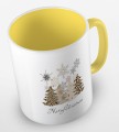 kolorowy kubek z hasłem Merry Christmas i grafiką choinek w panterke - kolor żółty.jpg