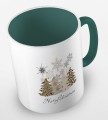 kolorowy kubek z hasłem Merry Christmas i grafiką choinek w panterke - kolor ciemnozielony.jpg