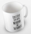 kolorowy kubek z hasłem - first five days after weekend are the hardest - kolor biały.jpg