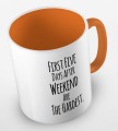 kolorowy kubek z hasłem - first five days after weekend are the hardest - kolor pomarańczowy.jpg