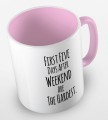 kolorowy kubek z hasłem - first five days after weekend are the hardest - kolor różowy.jpg