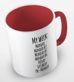 kolorowy kubek z hasłem - my week is monday, monday 2, monday 3, monday 4, friday, saturday, pre-monday - kolor czerwony.jpg