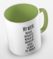 kolorowy kubek z hasłem - my week is monday, monday 2, monday 3, monday 4, friday, saturday, pre-monday - kolor jasnozielony.jpg