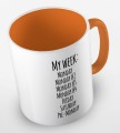 kolorowy kubek z hasłem - my week is monday, monday 2, monday 3, monday 4, friday, saturday, pre-monday - kolor pomarańczowy.jpg