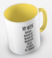 kolorowy kubek z hasłem - my week is monday, monday 2, monday 3, monday 4, friday, saturday, pre-monday - kolor żółty.jpg