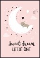 Ilustracja na ścianę do pokoju niemowlaka, z misiem na księżycu. Słodki plakat "Sweet dream little one"