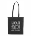 czarna torba bawełniana z długimi uszami, z nadrukiem - chocolate is a salad.jpg