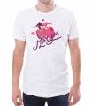Biały T-shirt męski z różowymi sowami i napisem I love you