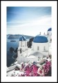 Plakat katedra na Santorini z białym marginesem dookoła