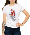 Damski biały T-shirt z Mikołajem na desce