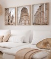 Beżowa kolekcja plakatów na ścianę ze zdjęciami zabytków włoskich i greckich