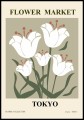 Plakat z napisem Tokyo i białymi kwiatami