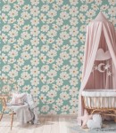 Tapeta beżowe kwiaty na zielonym tle