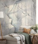 Fototapeta abstract leaves and cranes