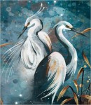 Próbka tapety ptaki stojące w liściach