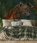 Fototapeta wild cat in tropical leaves