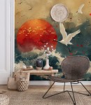 Fototapeta cranes over the ocean