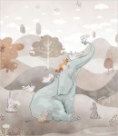 Próbka tapety słoń i zające na łące