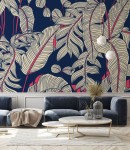 Fototapeta duże liście na niebieskim tle