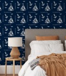 Tapeta żaglówka i kotwica na granatowym tle