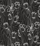 Próbka tapety tulipany na czarnym tle