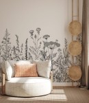 Tapeta botaniczna łąka w beżu