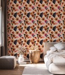 Tapeta akwarelowe kwiaty i marmurowe trójkąty