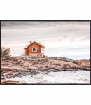 Plakat czerwony dom nad brzegiem morza