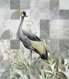 Próbka tapety żuraw na geometrycznym tle