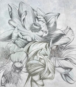 Próbka tapety flower on concrete wall