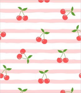 Próbka tapety wiśnie na różowych paskach