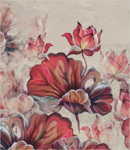 Próbka tapety painted leaves and water lilies