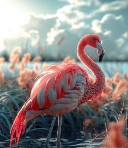 Próbka tapety pink flamingos in the bay