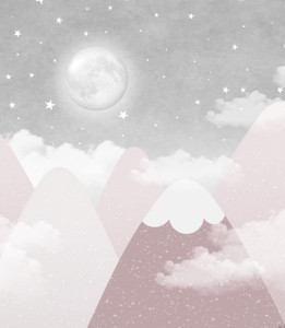 Próbka tapety góry i księżyc w śnieżnym blasku