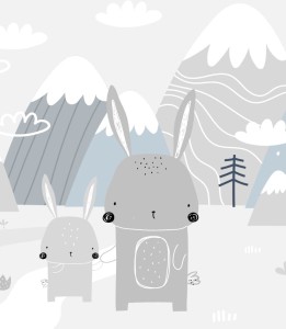 Próbka tapety zajączki w górach