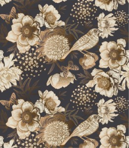 Próbka tapety ptaki i motyle wśród peonii