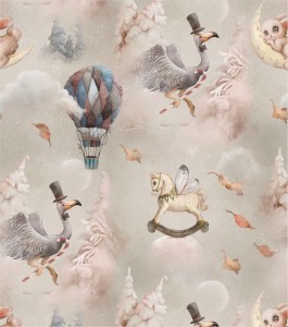 Próbka tapety magiczne flamingi na szarym tle