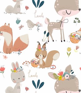 Próbka tapety zwierzątka leśne