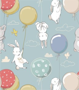 Próbka tapety małe króliczki z balonikami