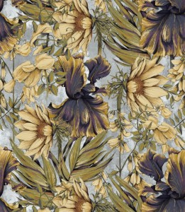 Próbka tapety słoneczniki i irysy