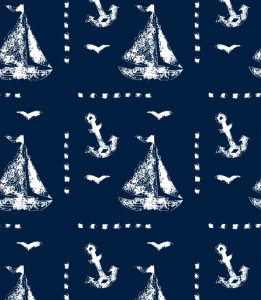 Próbka tapety żaglówka i kotwica na granatowym tle