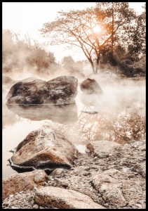 Plakat wschód słońca w gorącym źródle