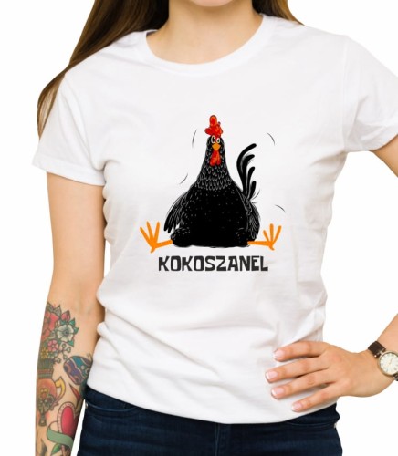 Biała damska koszulka kokoszanel