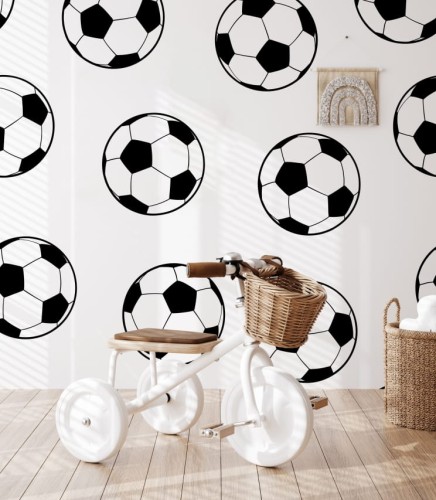 Piękna tapeta z piłką nożna dla prawdziwego fana futbolu. Taka dekoracja na ścianie nigdy nie znudzi się zapalonemu małemu sportowcowi