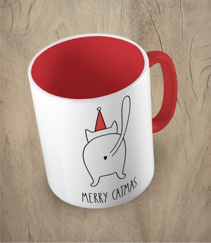 Czerwony kubek merry catmas
