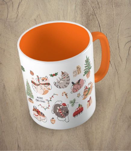 Pomarańczowy kubek świąteczne zwierzaki